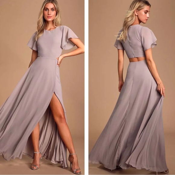 Lulus Garden Bliss Dusty Lavender Cutout Maxi Dress Sz M Chiffon NWT - Picture 2 of 12